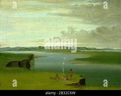 George Catlin - Prairie Bluffs all'alba, vicino Alla Foce del fiume Yellowstone Foto Stock