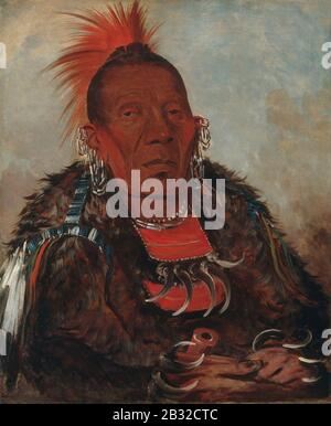 George Catlin - Wah-ro-née-Sah, Il Surrounder, il capo della tribù Foto Stock