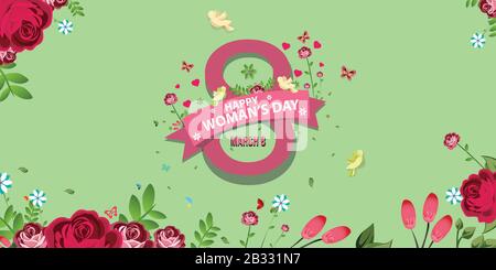 Giornata internazionale della donna. 8 Marzo. Buona Giornata Della Donna. Fiori primaverili, illustrazione vettoriale Illustrazione Vettoriale