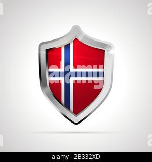 Bandiera norvegese proiettata come scudo lucido su un bianco sfondo Illustrazione Vettoriale