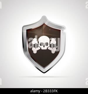 Bandiera pirata con cranio e ossa proiettati come un lucido schermo su sfondo bianco Illustrazione Vettoriale