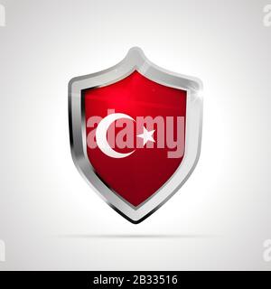 Bandiera della Turchia proiettata come scudo lucido su un bianco sfondo Illustrazione Vettoriale