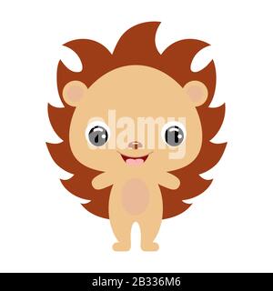 Cute baby hedgehog. Personaggio cartoon per la decorazione e la progettazione dell'album, album, baby card e invito. Illustrazione della scorta vettoriale piatta. Illustrazione Vettoriale
