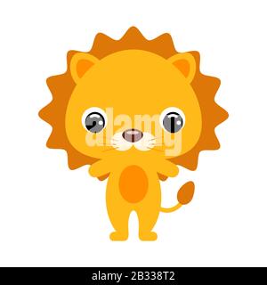Cute baby leone. Personaggio cartoon per la decorazione e la progettazione dell'album, album, baby card e invito. Illustrazione della scorta vettoriale piatta. Illustrazione Vettoriale