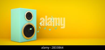 altoparlante blu su sfondo giallo rendering 3d Foto Stock