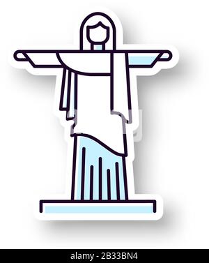 La patch del Cristo Redentore. Adesivo RGB stampabile a colori. Scultura brasiliana. Cristo Redentor. Statua di Rio de Janeiro. Famoso punto di riferimento. Cristianesimo Illustrazione Vettoriale