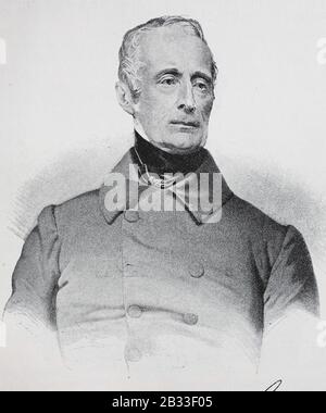 Alphonse Marie Louis de Prat de Lamartine, Cavaliere di Pratz, 21 ottobre 1790 - 28 febbraio 1869, scrittore francese, Poeta e politico che è stato strumentale nella fondazione della Seconda Repubblica e la continuazione del Tricolore come bandiera di Francia / Alphonse Marie Louis de Prat de Lamartine, Ritter von Pratz, 21. Ottobre 1790 - 28. Febbraio 1869, ein französischer Schriftsteller, Dichter und Politiker, der maßgeblich an der Gründung der Zweiten Republik und der Fortführung der Trikolore als Flagge Frankreichs beteiligt war, Historisch, riproduzione digitale migliorata di un originale da Foto Stock