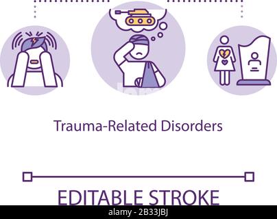 Icona del concetto di disturbi correlati al trauma. Immagine sottile della malattia mentale. Problemi psicologici. Stress post traumatico. Vettore isolato Illustrazione Vettoriale