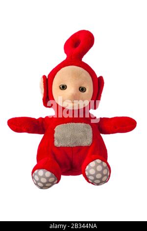 Adorabile bambola di po teletubby, isolata su sfondo bianco Foto Stock