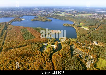 , Haltern serbatoio in autunno, Hoher Niemen, 28.10.2012, vista aerea, Germania, Renania Settentrionale-Vestfalia, Ruhr Area, Haltern Foto Stock