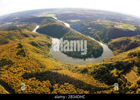 , Saar loop vicino a Orscholz, 18.10.2012, vista aerea, Germania, Saarland, Mettlach Foto Stock