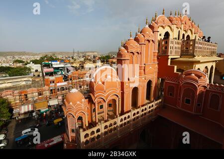 Palazzo Dei Venti, Hawa Mahal, Jaipur, Rajasthan, India Foto Stock