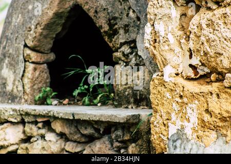 Cipro di Paphos 03 marzo 2020 Vista di una vecchia casa abbandonata che è distrutta sulle strade di Paphos nel pomeriggio Foto Stock