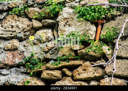 Cipro di Paphos 03 marzo 2020 Vista di una vecchia casa abbandonata che è distrutta sulle strade di Paphos nel pomeriggio Foto Stock