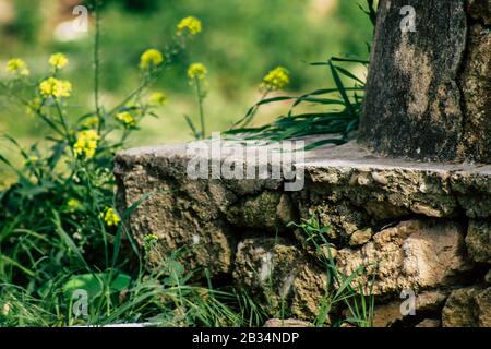 Cipro di Paphos 03 marzo 2020 Vista di una vecchia casa abbandonata che è distrutta sulle strade di Paphos nel pomeriggio Foto Stock