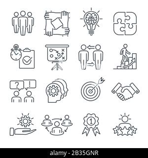 Set Di Icone Della Linea Di Collaborazione Per Il Lavoro Di Squadra Illustrazione Vettoriale