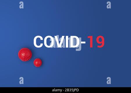 Il nuovo nome ufficiale di Coronavirus adottato dall'Organizzazione Mondiale della Sanità è COVID-19. Iscrizione COVID-19 su sfondo blu Foto Stock
