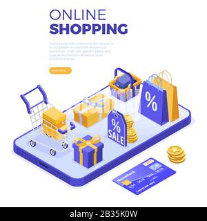 Isometrica Online Internet Shopping Illustrazione Vettoriale