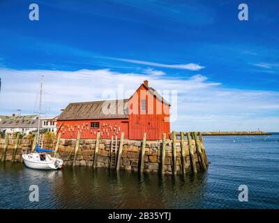 Red pesca baracca a Rockport Foto Stock