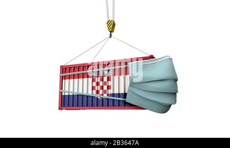 Croazia bandiera container di spedizione con maschera protettiva. Rappresentazione 3D Foto Stock