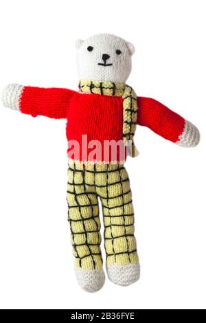 Peluche Rupert Bear giocattolo morbido isolato su sfondo bianco Foto Stock