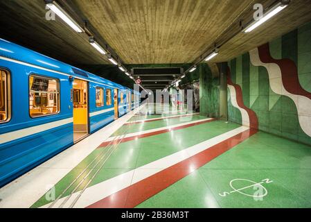 Svezia, Stoccolma, Stockhom Metro Metropolitana, Kungstradgarden Station Foto Stock