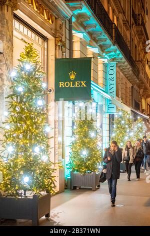 Francia, Parigi, Place Vendome, decorazione di Natale, il negozio Rolex Foto Stock