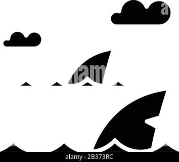 Icona nera dello squalo degli oceani, illustrazione concettuale, simbolo piatto vettoriale, simbolo glifo. Illustrazione Vettoriale