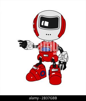 Il robot punta lateralmente, punta a qualcosa. Illustrazione Vettoriale