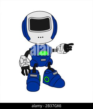 Il robot punta lateralmente, punta a qualcosa. Illustrazione Vettoriale