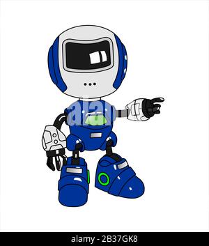 Il robot punta lateralmente, punta a qualcosa. Illustrazione Vettoriale