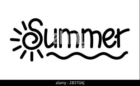 Estate. Lettere Scritte A Mano. La lettera S sotto forma di sole con raggi. Sole e mare stilizzati. Immagine vettoriale Isolata su sfondo bianco. Illustrazione Vettoriale