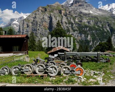 Murren, Regione Dello Jungfrau, Svizzera. Ricambi per seggiovia per scarti. Foto Stock