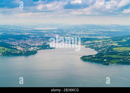 Lago di Lucerna, VierwaldstÃ¤Ttersee con Lucerna, Luzern città dall'alto Foto Stock
