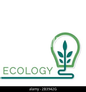 Contorno verde della lampadina della luce elettrica. Isolato su bianco. Icona contorno piatto. Illustrazione del vettore. Diventa verde. Eco-compatibile. Giornata mondiale dell'ambiente Illustrazione Vettoriale