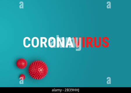 Modello astratto di ceppo di coronavirus da Wuhan, Cina. Sindrome respiratoria da scoppio e Nuovo coronavirus 2019-nCoV con testo su sfondo blu. Concetto di banner pandemico dei virus Foto Stock