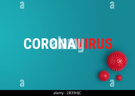 Modello astratto di ceppo di coronavirus da Wuhan, Cina. Sindrome respiratoria da scoppio e Nuovo coronavirus 2019-nCoV con testo su sfondo blu. Concetto di banner pandemico dei virus Foto Stock