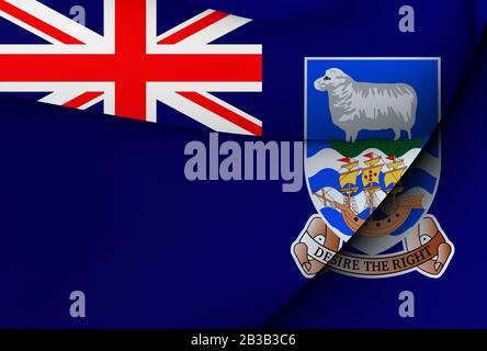 3D Bandiera delle Isole Falkland. 3D'illustrazione. Foto Stock