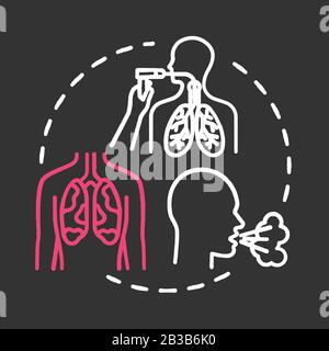 Oncologia toracica gesso colore RGB gesso colore RGB icona concetto. Malattia infiammatoria delle vie aeree polmonari. Asma, tubercolosi. Pulmonologuey idea. Vettore Illustrazione Vettoriale
