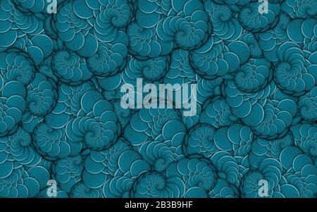 3D-rendering Riassunto illustrazione del frattale in colori blu scuro, motivo fantastico. Illustrazione per la progettazione. Foto Stock