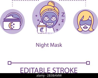 Icona concetto maschera notturna. Crema da sonno. Riposo e relax. Trattamento di cura della pelle. Illustrazione della linea sottile di idea di routine notturna. Vettore isolato Illustrazione Vettoriale