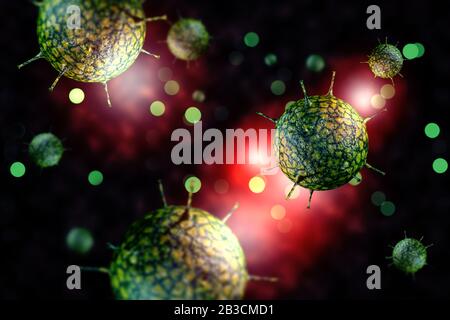 Malattia infettiva rinoceronte virus comune cella fredda concettuale 3D illustrazione Foto Stock