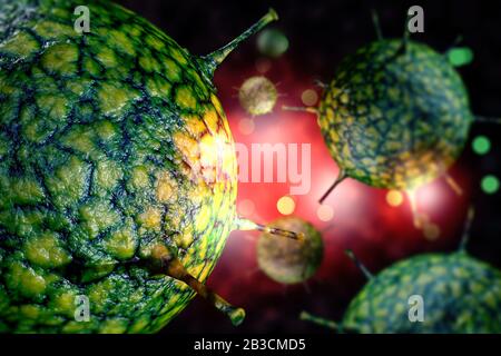 Malattia infettiva rinoceronte virus comune cella fredda concettuale 3D illustrazione Foto Stock