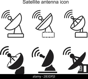 Modello icona antenna satellitare colore nero modificabile. Simbolo dell'icona dell'antenna satellitare immagine vettoriale piatta per la progettazione grafica e del Web. Illustrazione Vettoriale