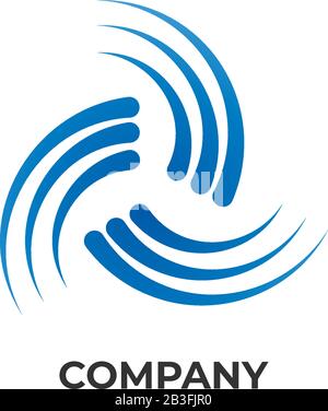Modello di design con logo Vortex blu. Icona uragano. Concetto di logo Tornado isolato su sfondo bianco Illustrazione Vettoriale