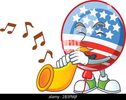 Stile dei personaggi dei cartoni animati di USA Stripes balloon che suona una tromba Illustrazione Vettoriale