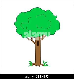 Albero Con Cavi, Radici E Erba Vicino Alle Radici. Immagine vettoriale Isolata su sfondo bianco. Illustrazione Vettoriale