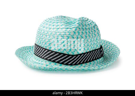 Cappello da donna in materiali sintetici isolato su bianco Foto Stock