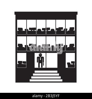 L'icona dell'edificio dell'ufficio è nera su uno sfondo bianco isolato. Immagine vettoriale Illustrazione Vettoriale