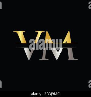 Modello vettore logo Creative Letter VM Con colore oro e argento. Logo VM Illustrazione Vettoriale